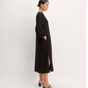 Everlane Linen A-Line Midi Dress – Black, Long Sleeve, Size 00, NWT 🌿